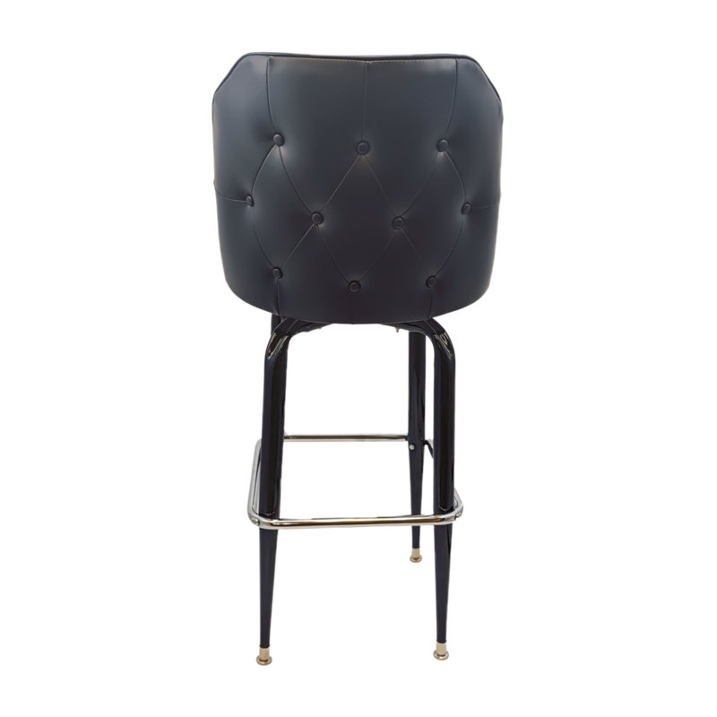 Tufted Button Upholstered Bucket Swivel Bar Stool, Black