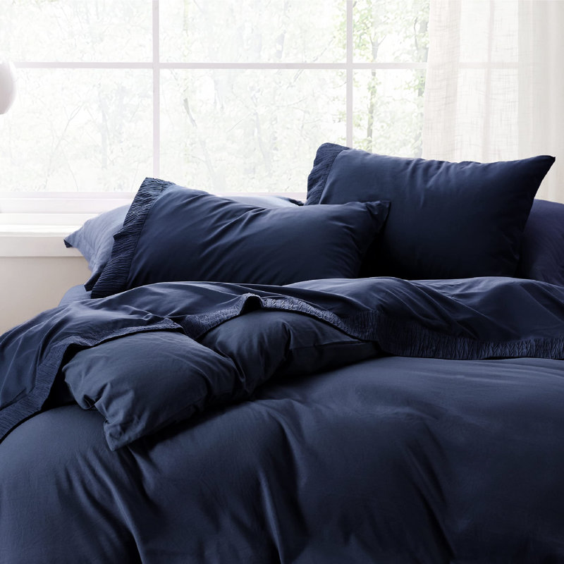 Ensemble de draps en microfibre de polyester pour literie Hotel Luxury, Bleu marine, Grand lit 