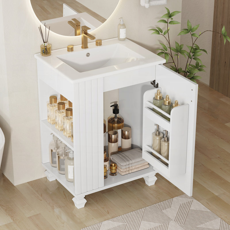Meuble-lavabo 24 po avec lavabo, armoire de salle de bain avec tablette de porte 24 po, Blanc