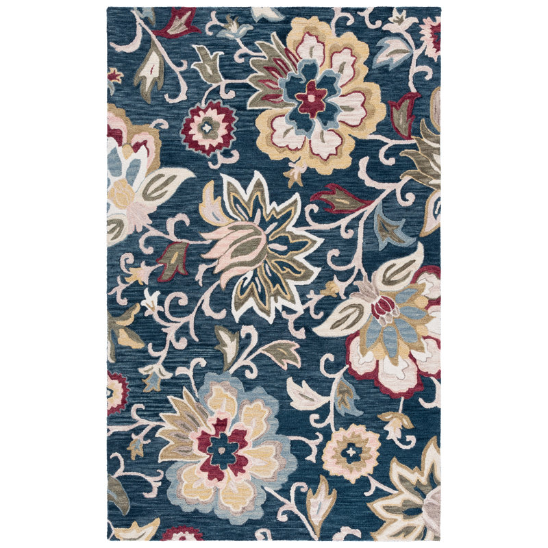 Tapis d'intérieur en laine et coton touffeté à la main Blossom, Rectangle de 5 pi x 8 pi
