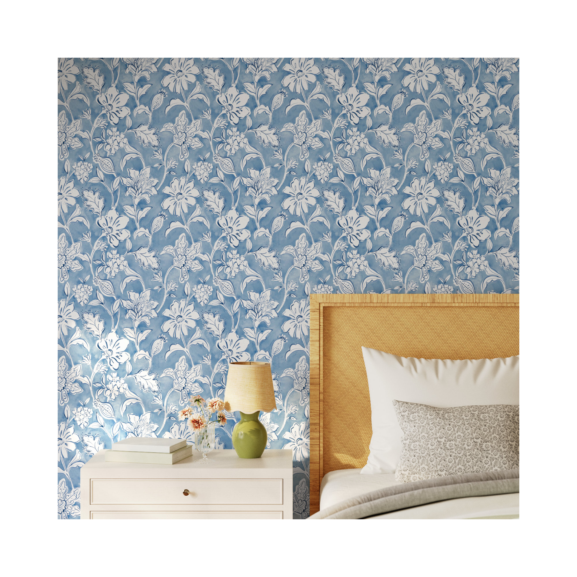 Chelsea Floral Wallpaper, Blue