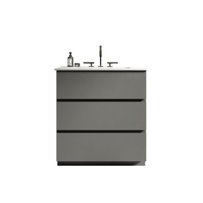 Meuble-lavabo de salle de bain - Gris, rangement maximum et utilisateur - Autoportant avec lavabo pratique