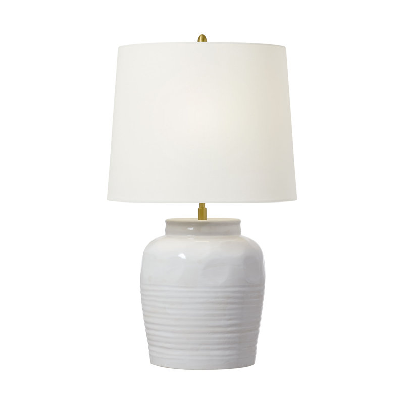Thomas O'Brien Selena 1 Light Bedroom Home Office Living Room Lamp With Linen Shade, White