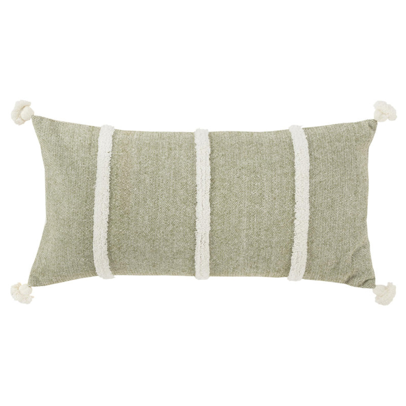 Coussin en coton 14 "x 26" vert et blanc