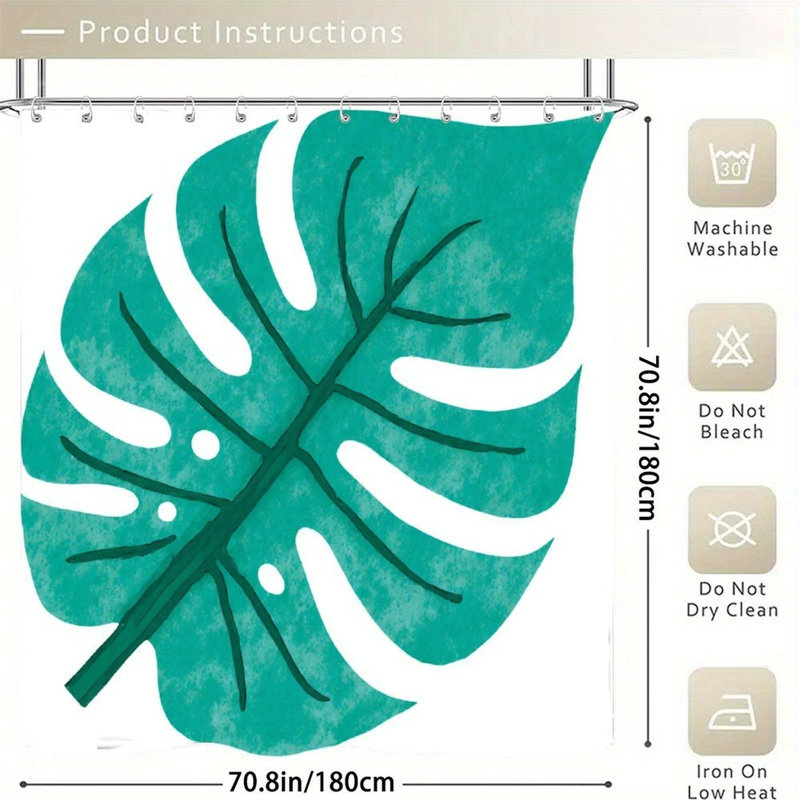 Rideaux de douche à feuilles tropicales vertes, 71 x 71