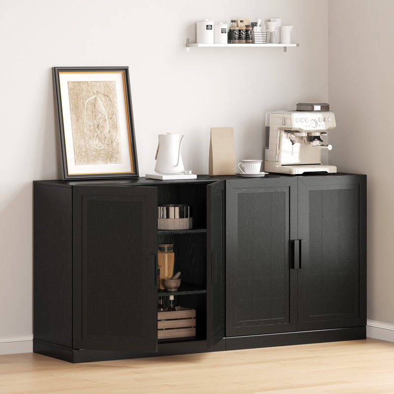 Wood Sideboard Storage Buffet 2 Doors Buffet Cabinet, 31" H x 62" W x 16" D, Black