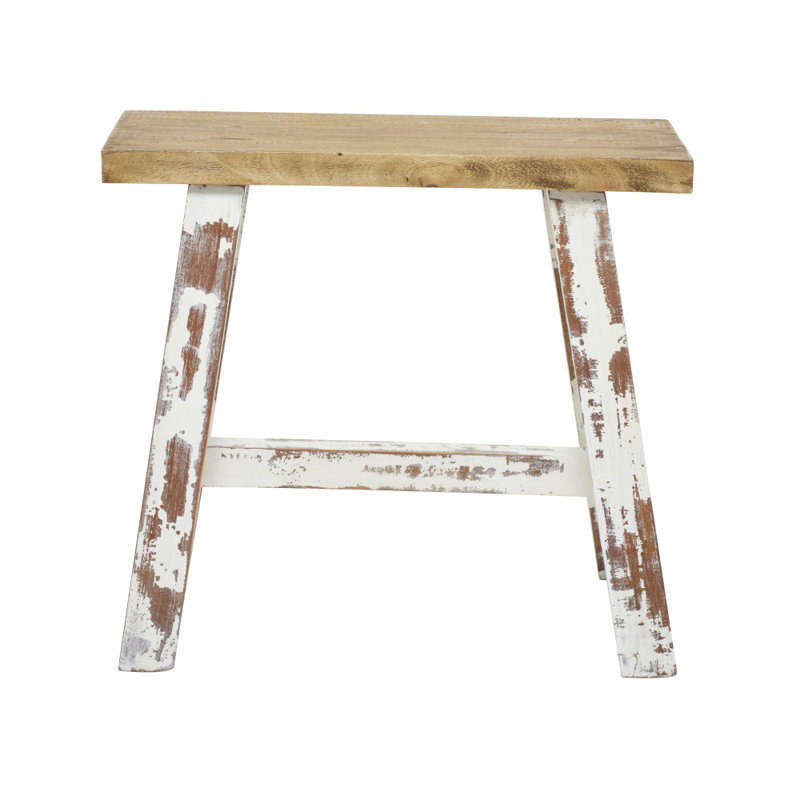 Wood Stool with Brown Wood Top, White