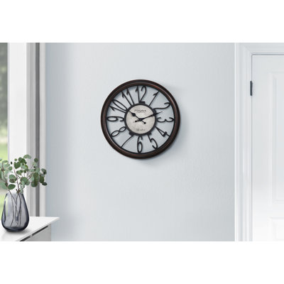 Clocks, 16" Round, Wall Clock, Antique Brown, Transitional