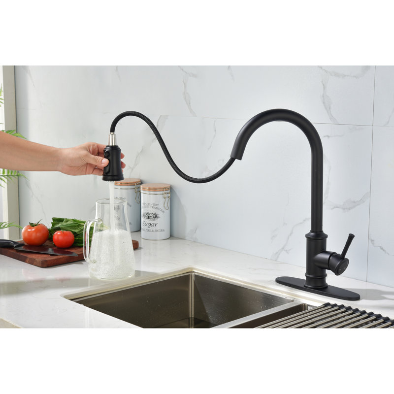 Robinet de cuisine rétractable en acier inoxydable avec finition noir mat et poignée simple pratique