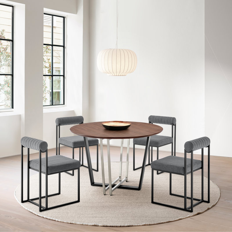 Ensemble de table de salle à manger 48 pièces en noyer avec cadre en métal et chaises rembourrées en tissu Mirjka
