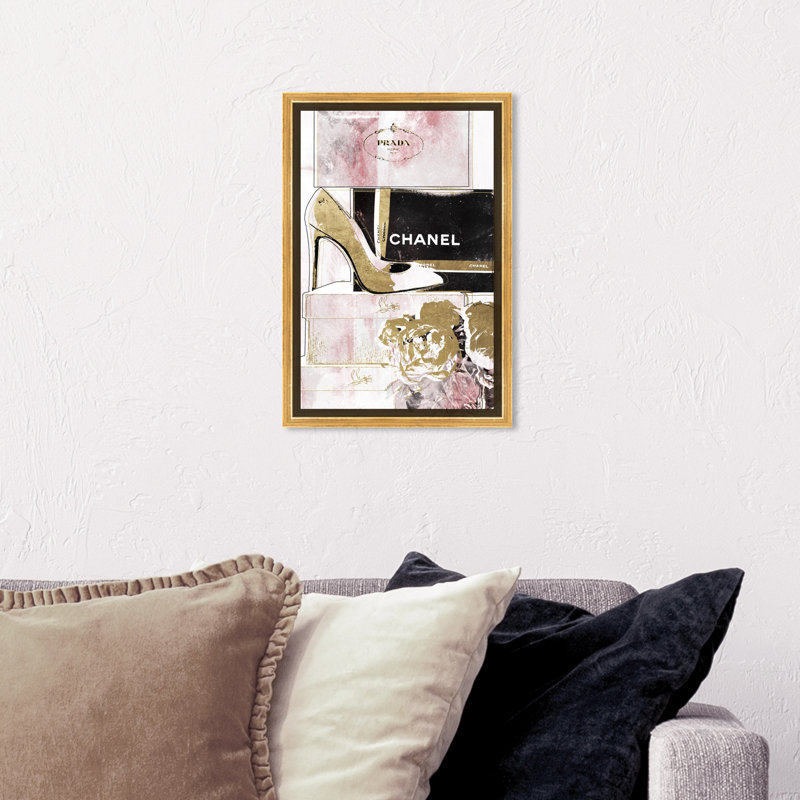 " Luxury Stacked Shoes Rose ", Gold Framed, 15" H x 10" W