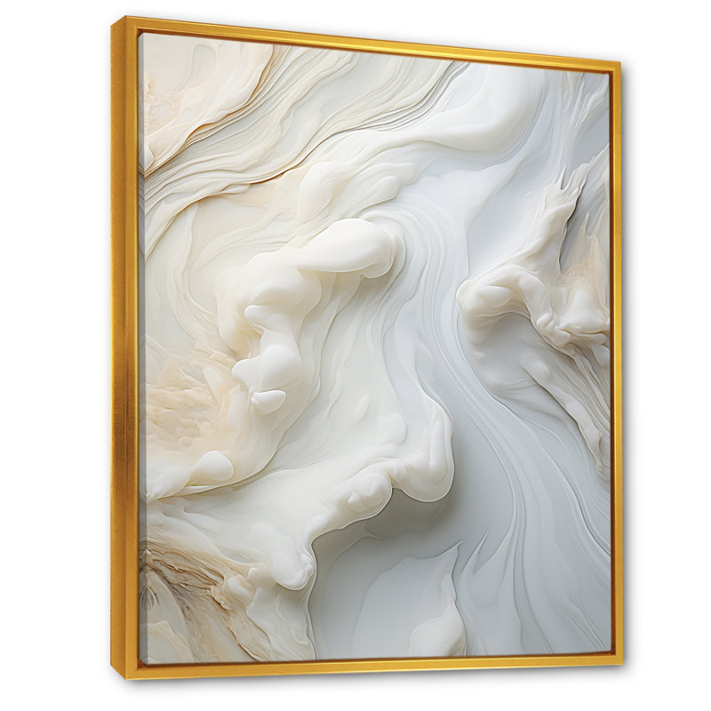 Abstrait blanc laiteux II - Art mural abstrait sur toile, Cadre flottant doré, H 20 po x l 12 po x P 1 po