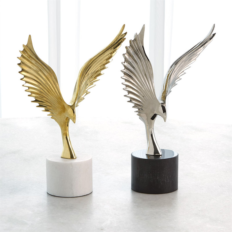Soaring Brass and White Marble Modern Sculpture