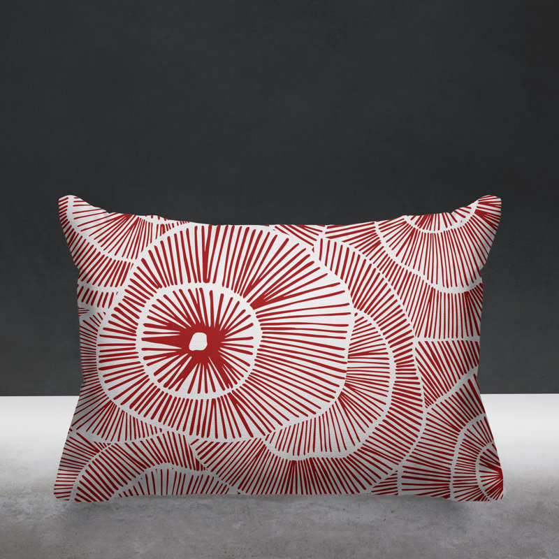 Coussin intérieur / extérieur Abstract Floral Burst, Rouge
