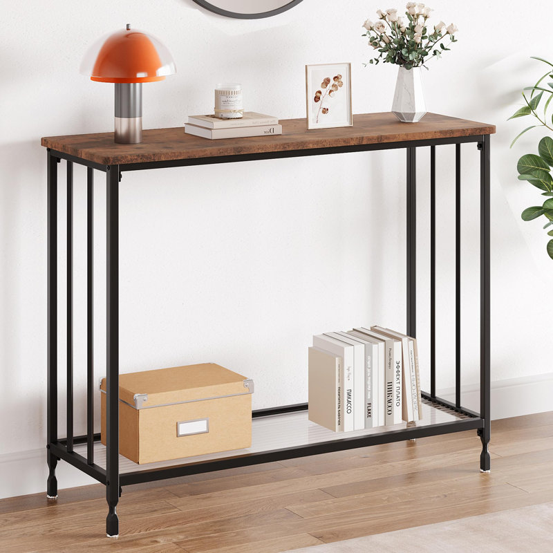 Console Table, Sofa Tables Narrow Entryway Table With Glass Shelf And Metal Frame, 33.5” Behind Couch Table Industrial Hallway Table For Living Room, Foyer, Bedroom