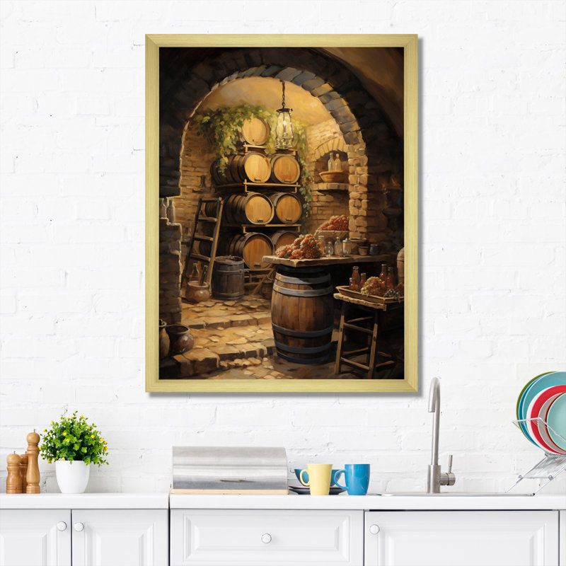 «French Wine Cellar I», reproduction d'art sur toile Champagne, Cadre doré simple, H 44 po x l 34 po x P 1,5 po