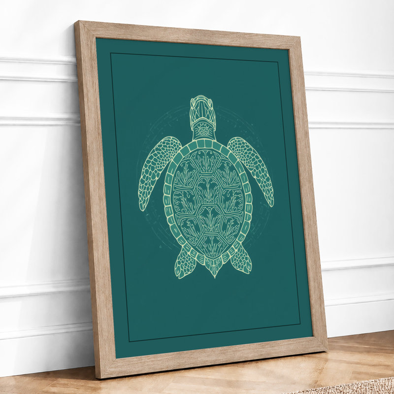 Drifting Turtle Japandi - Framed Print, A1 - 84.1 x 59.4 cm, Oak