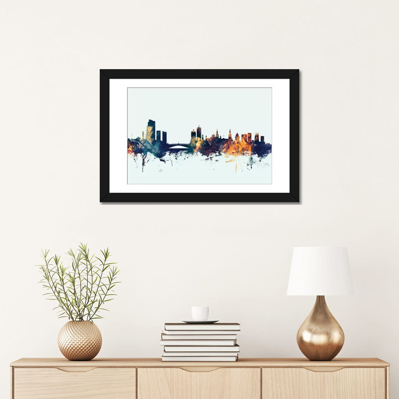 Série d’horizons : leeds, angleterre, royaume-uni, impression sur toile tendue en bleu, H 16 po x l 24 po x P 1 po, Blanc
