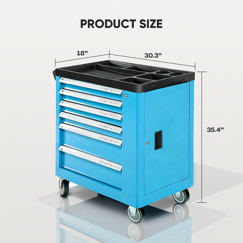6-Drawer Rolling Tool Chest With Lock, Tool Box Storage Cabinet Organizer With Wheels and Tools Tray