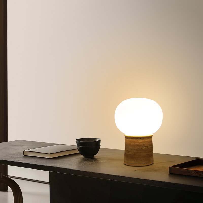 Neptune 12" LED Table Lamp With Natural Travertine Stone Base