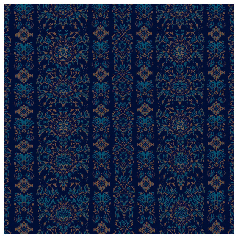 Tapis de bain damassé bleu floral, L 24 po x L 17 po