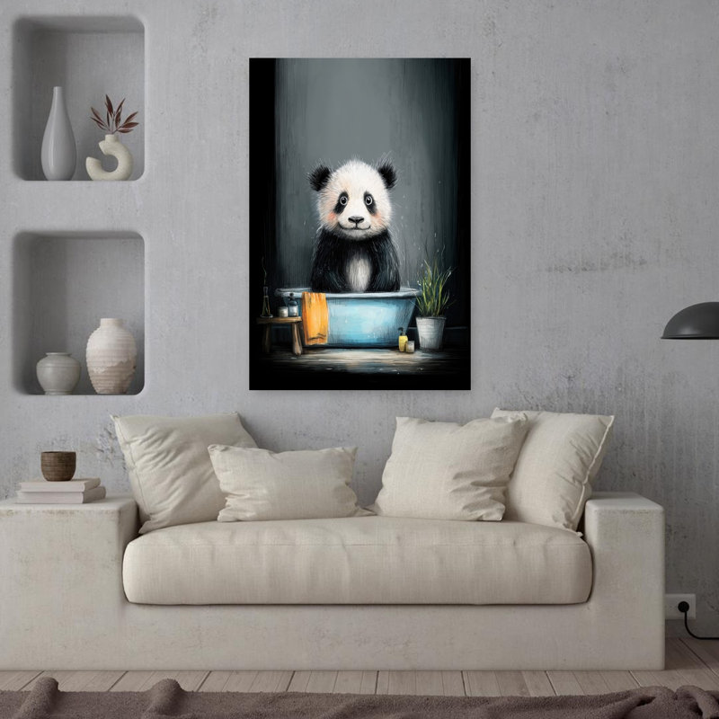 Panda In Bathtube 2, art mural contemporain Panda, H 36 po x l 24 po
