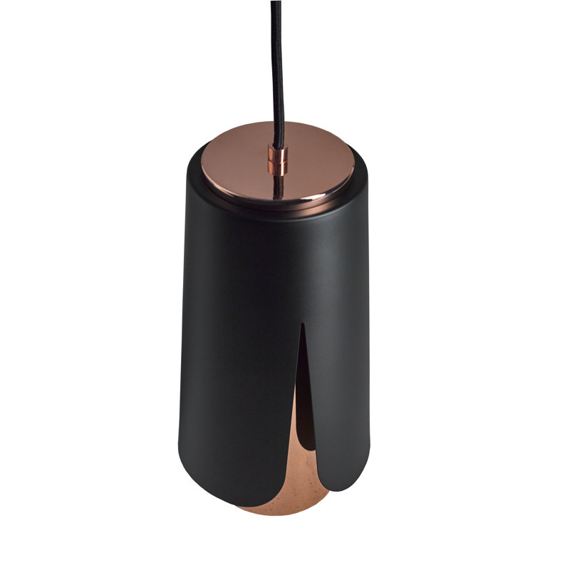 Tulipa 1 - Light Chrome Unique/Statement Pendant, Matt Black/Polished Copper