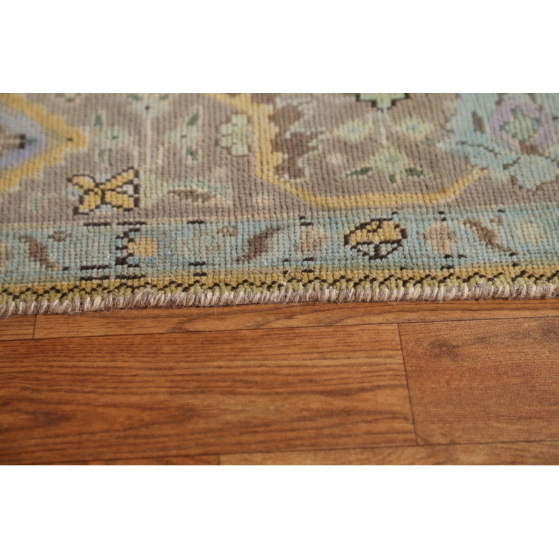 Tapis vert rétro rétro Tabriz noué à la main 7 x 10