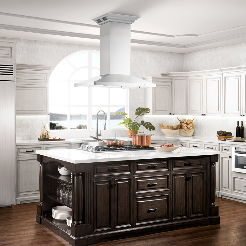 42" 400 CFM Ducted Island Range Hood in Silver, 48"