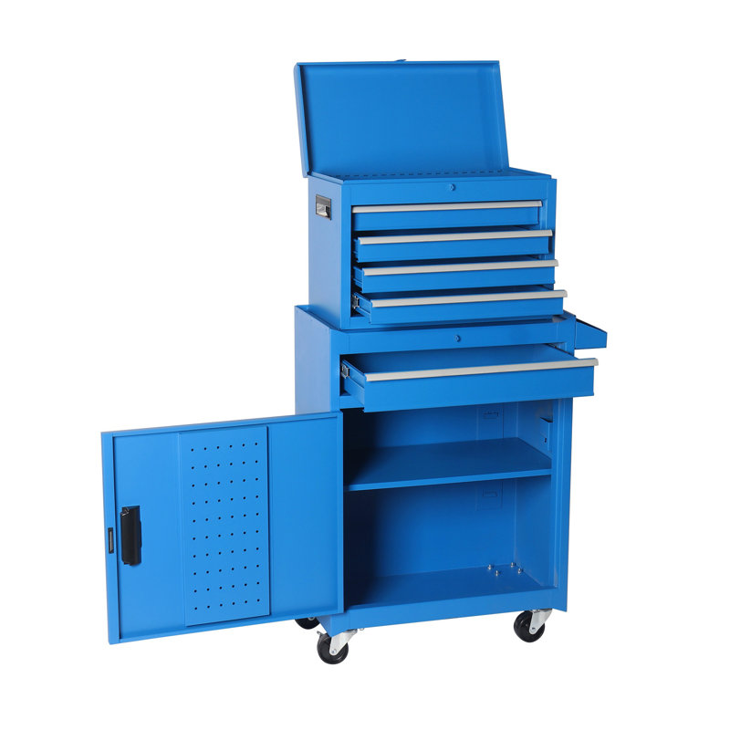 Armoire de rangement à outils 5 tiroirs avec boîte à outils supérieure amovible, chariot à outils en métal pour atelier de garage, bleu