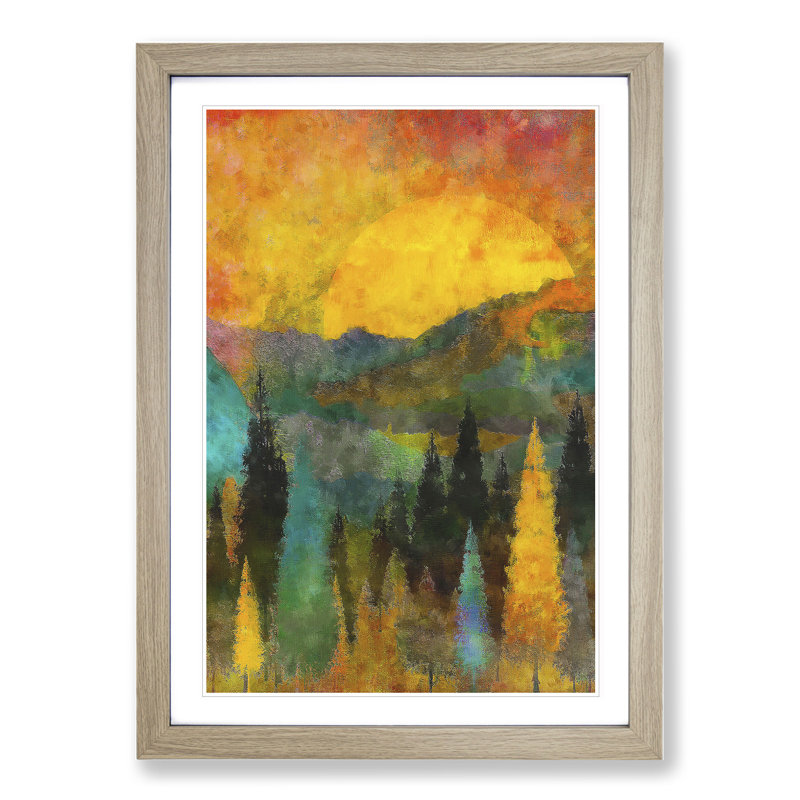 Sun Setting Behind an Autumn Forest - Framed Print, Oak Framed, 36cm H x 27cm W x 2cm D