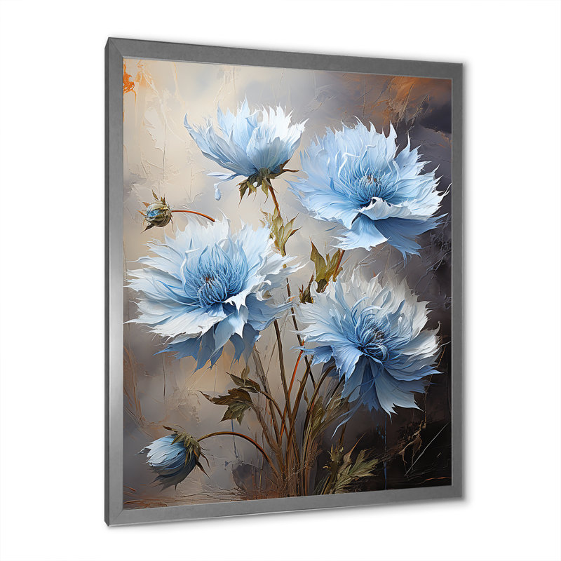 Cornflowers Blue Tones Expression III sur toile, H 32 po x l 24 po x P 1 po, Cadre simple argenté
