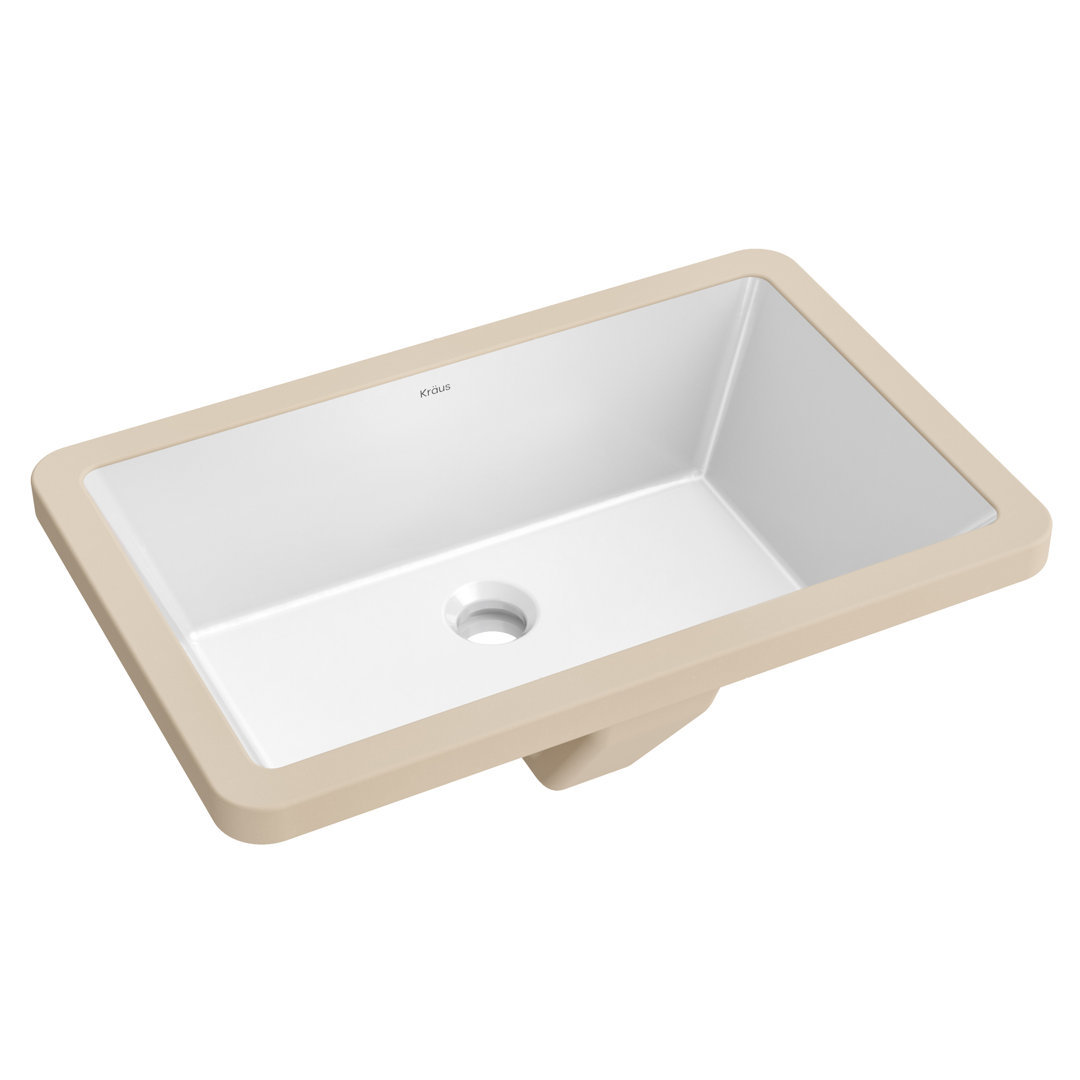 KRAUS Elavo. Rectangular Porcelain Ceramic Undermount Bathroom Sink In White With Overflow Drain, KCU-242 Kraus