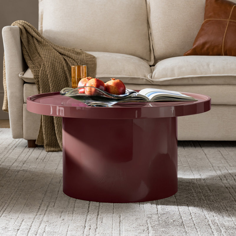 Minerva Modern 32"W Round Coffee Table with Glossy Enamel Finish, Wine