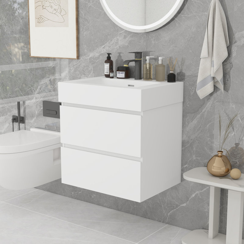 Grand meuble-lavabo mural avec rangement Modern, Blanc, Blanc