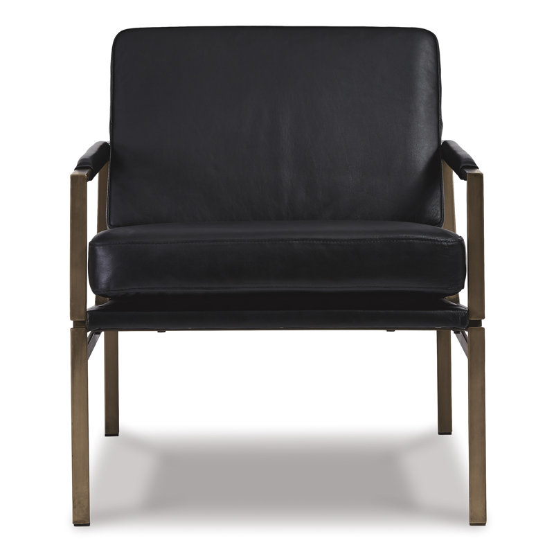 Malge Accent Chair, Black Genuine Leather/Faux Leather