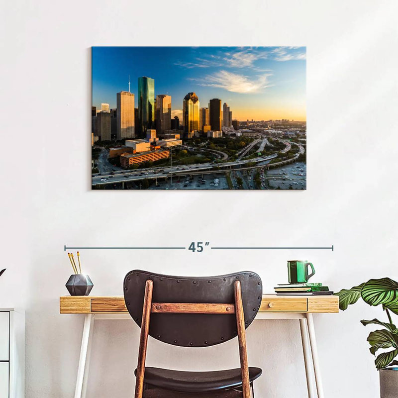 Ravi Houston Skyline au coucher du soleil, H 24 po x l 36 po