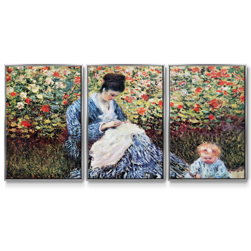 3 pièces, reproduction sur toile avec cadre flottant, Argent, H 40 po x l 78 po x P 2 po