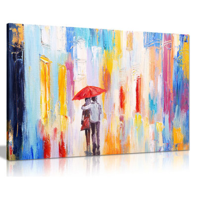 Couple In Rain - Wrapped Canvas Print