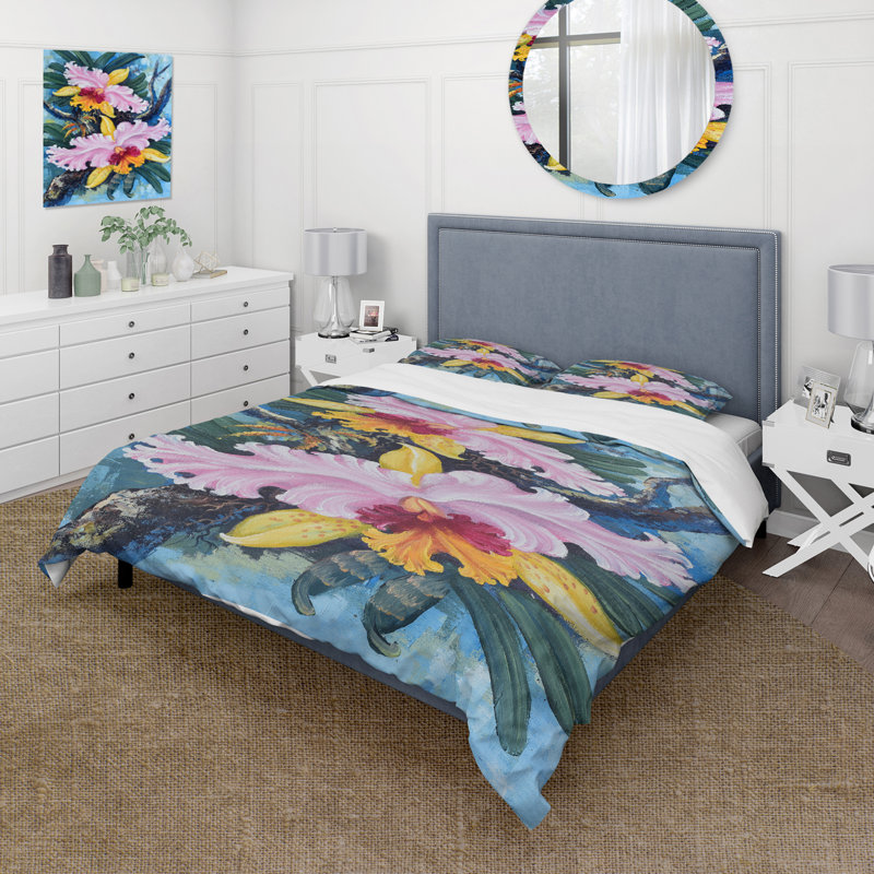 Vintage Forest Orchids I - Ensemble de housse de couette traditionnel - Microfibre de polyester