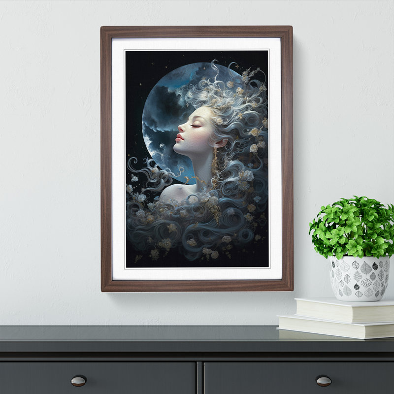 Moon Rococo - Single Picture Frame Print on Wood, Walnut , 46cm H x 34cm W x 2cm D