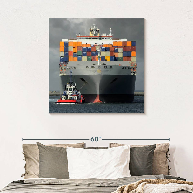 " Cargo Ship And Boat ", 39" H x 39" W x 1.25" D