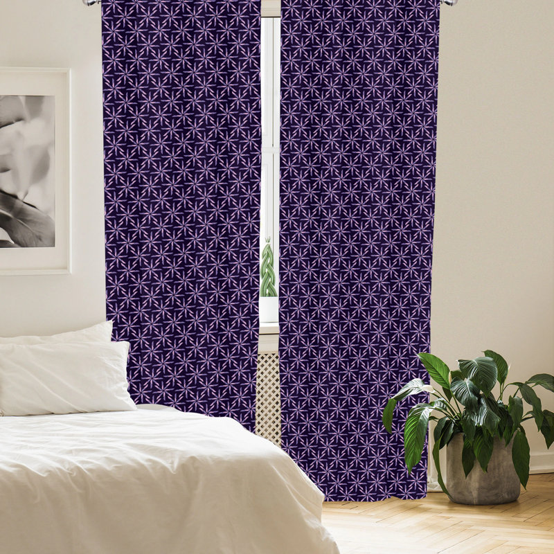 Purple Geometric Pattern Room Darkening Polyester Curtain Panels