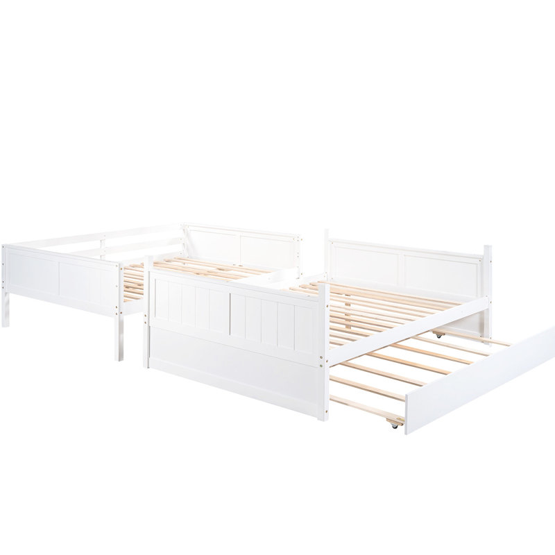 Lit double au-dessus d'un lit superposé avec lit gigogne simple, blanc - Option élégante et gigogne extensible pour augmenter la capacité de couchage