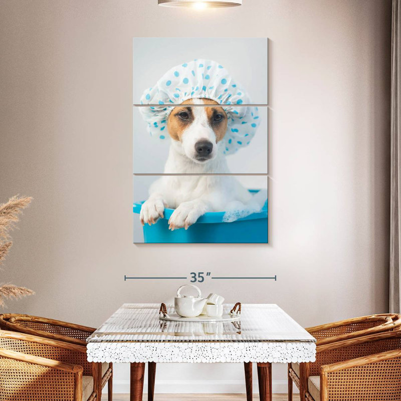 Ketti Terrier In Blue Bath, 50" H x 32" W