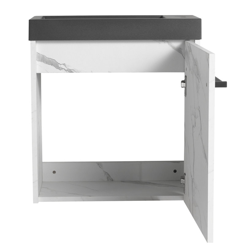 Meuble-lavabo moderne avec lavabo en résine et porte à fermeture silencieuse - Armoire fonctionnelle élégante