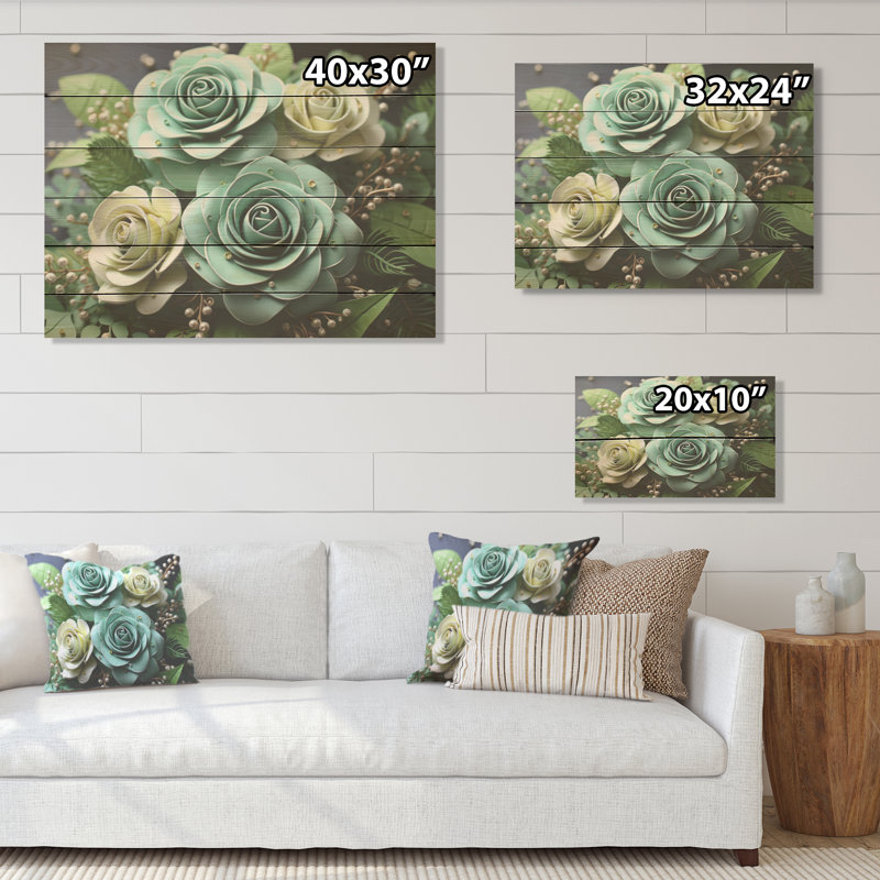 Meticulously Rendered Roses I - Roses Wood Art On Natural Pine Wood, 24" H x 32" W