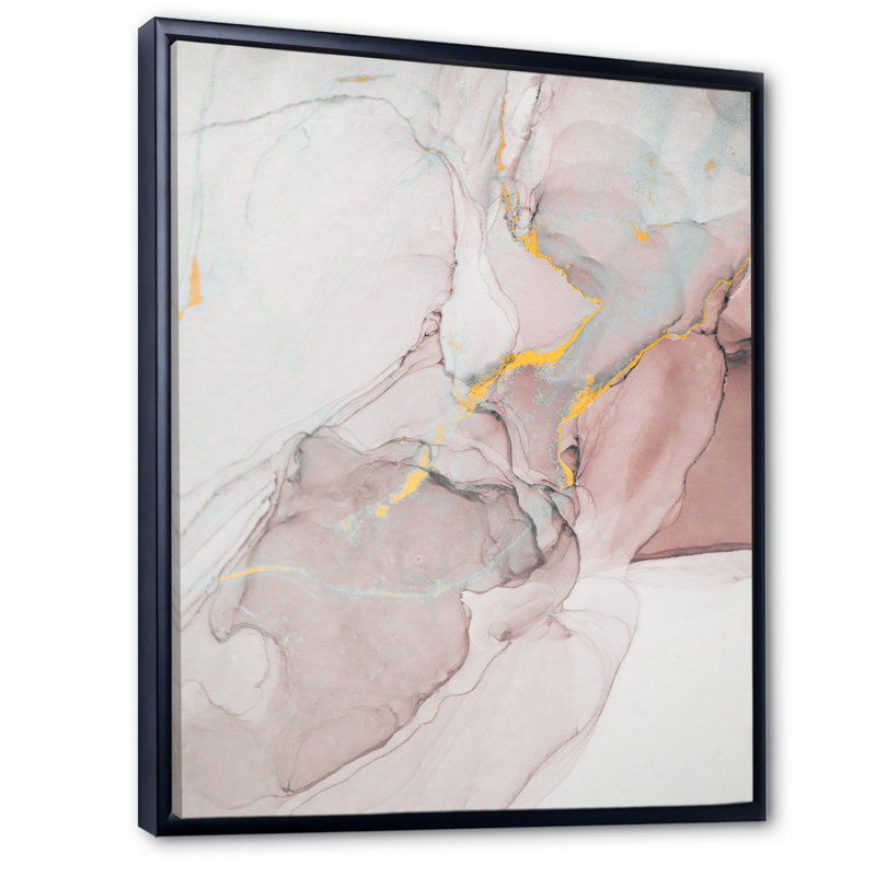 Gris et rose marbré art ondulations - décoration murale moderne en toile, L 8 po x H 12 po, Toile à cadre flottant noir