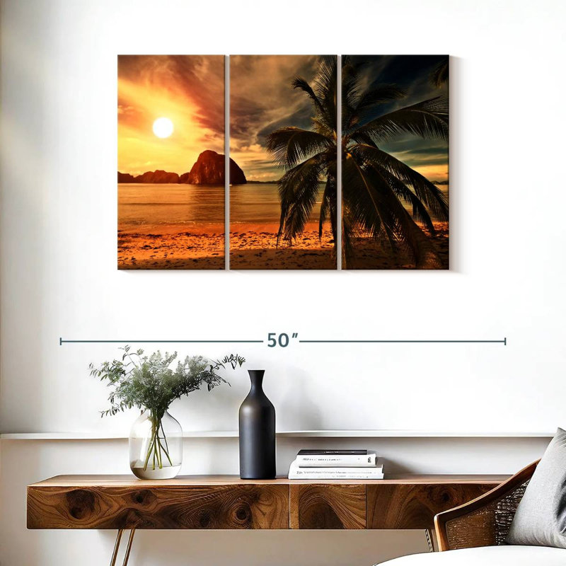 Hot Beach Sunset, ensemble de 3 pièces sur toile, H 24 po x l 38 po x P 1,25 po