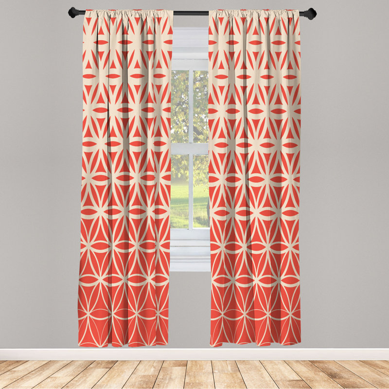 Microfiber Floral Semi-Sheer Rod Pocket Curtain Panels, 28" W x 63" L, Red/Ivory